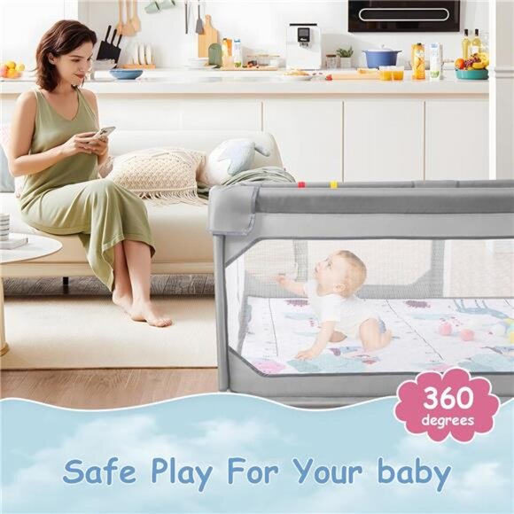 Baby Playpen with Mat 75"*59", Extra Large Playpen for Babies and Toddlers - Picture 13 of 16